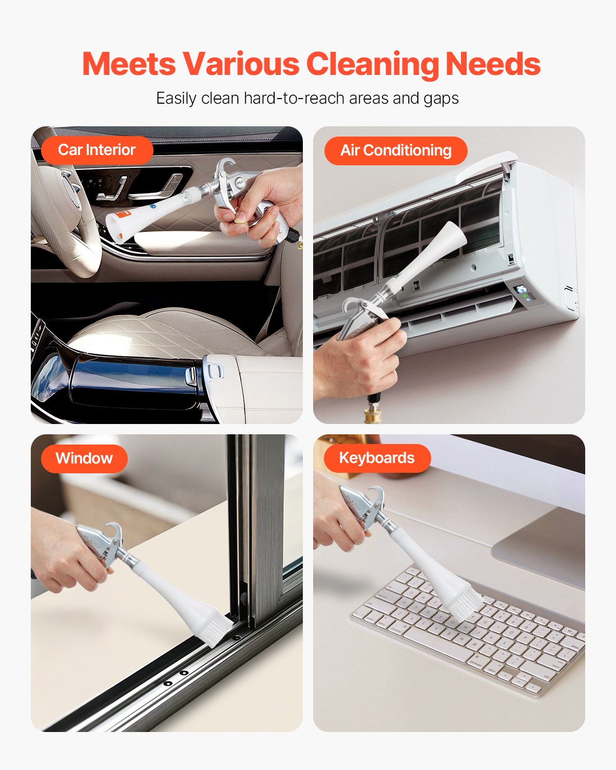 Pistolet do mycia sprężonym powietrzem VEVOR, pistolet do mycia sprężonym powietrzem o ciśnieniu 6-9,2 bara z 2 zestawami dysz, dysza obrotowa 360° do dokładnego czyszczenia, pistolet do mycia samochodów, kompatybilny ze sprężarką powietrza 1/4 NPT