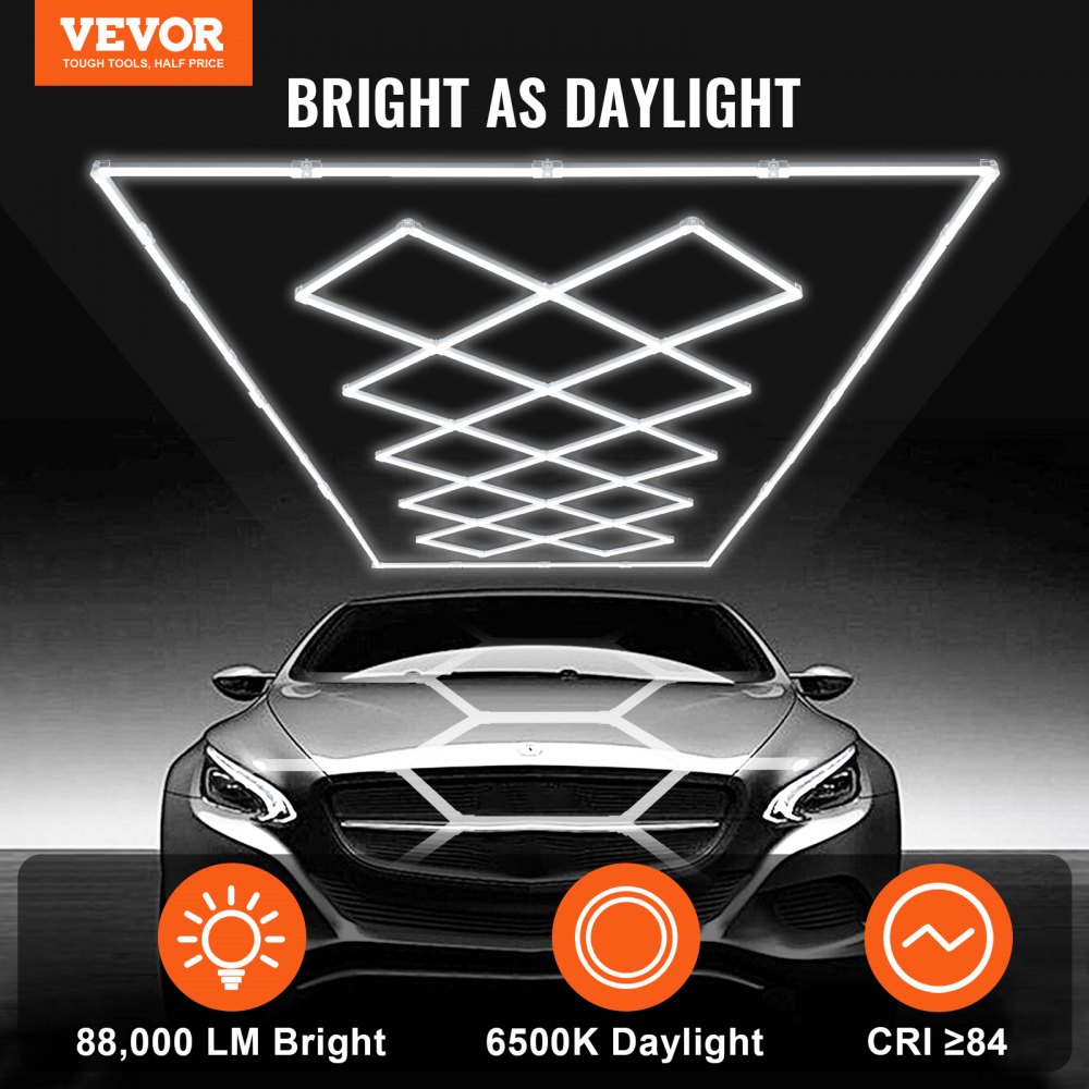 VEVOR Lampy garażowe LED, 88000 lm, 6500 K, 14 systemów kratowych, kwadratowe lampy sufitowe do garażu, chłodna biel do samodzielnego montażu, oświetlenie garażu do detailingu samochodowego, superjasne oświetlenie warsztatowe do piwnicy, magazynu, warsztatu samochodowego