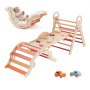 VEVOR Pikler Triangle Set, 9-in-1 Toddler Climbing Toys Indoor, with 2 Wooden Cars, Cushion, Triangle, Arch, and Ramp, 68 kg Load, Foldable Montessori Climbing Set for Toddlers and Kids, Orange