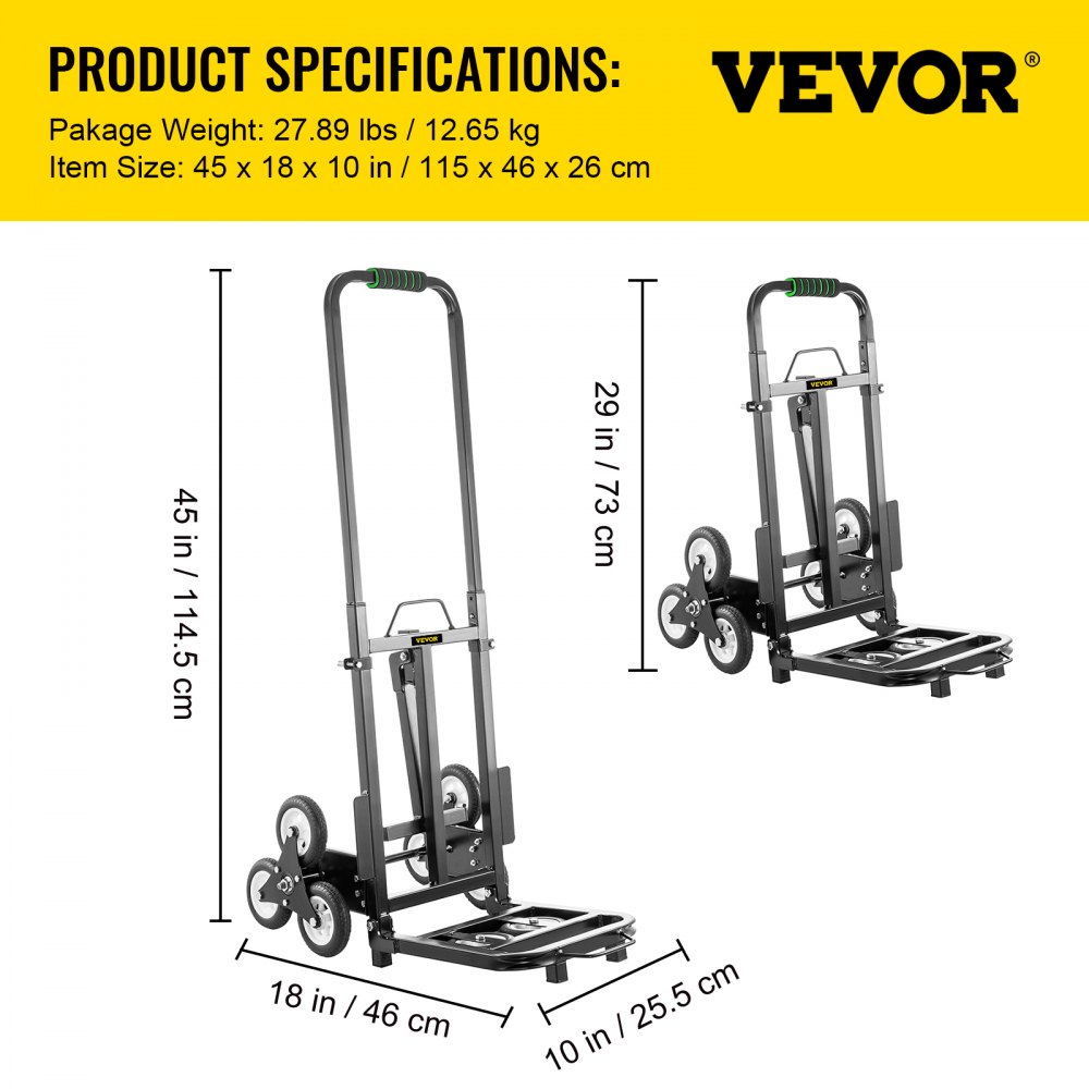 Wózek do wspinaczki po schodach Przenośny wózek składany 330lbs, wózek ręczny 10-02 Heavy Duty