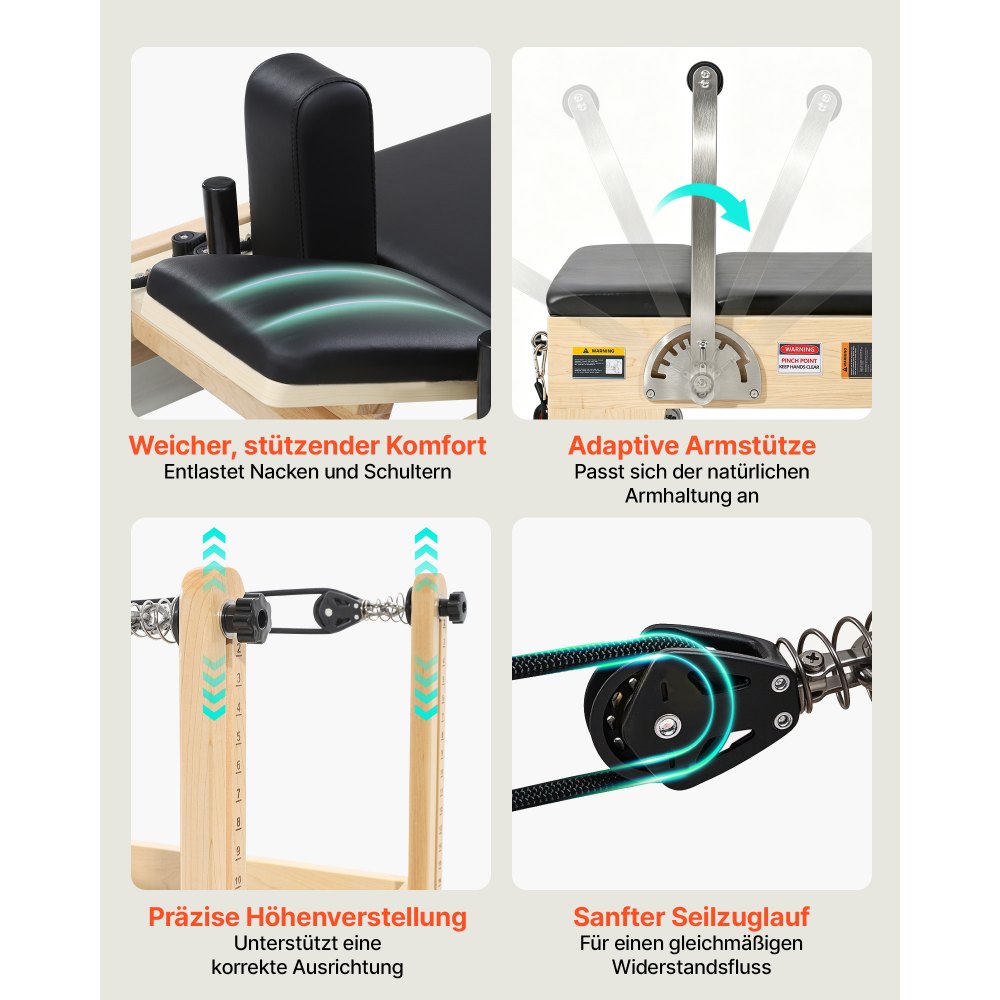 VEVOR Pilates Reformer Wooden Training Device for Home Gym Use, Pilates Bed with Dual Resistance – Spring & Cord, Equipment with Seat Box, up to 181.44 kg