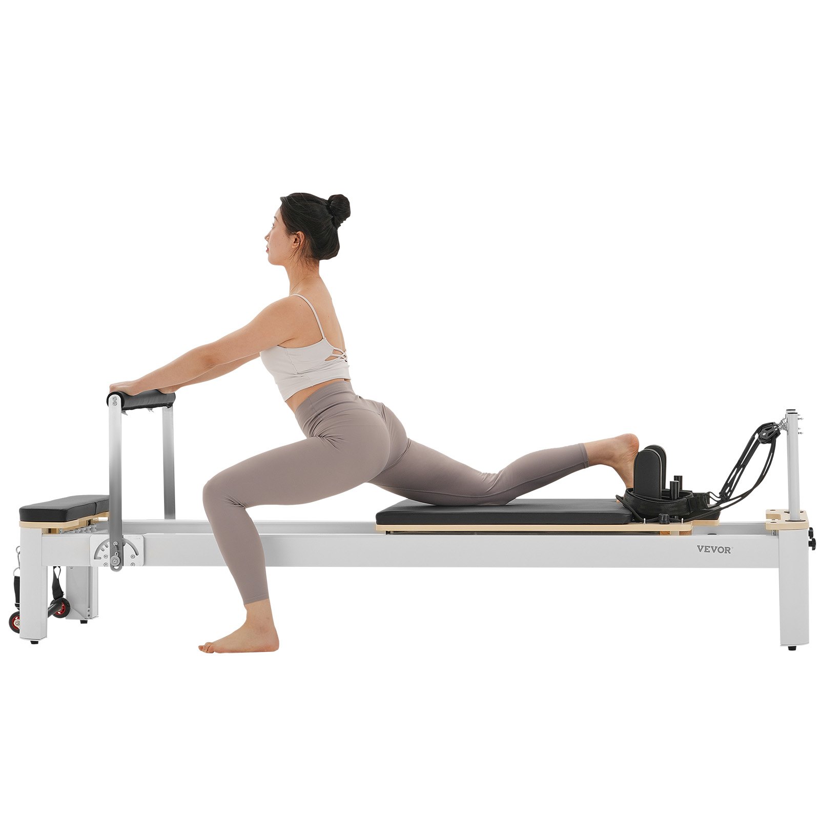 VEVOR Pilates Reformer Machine Łóżko do pilatesu wykonane z aluminium z siedziskiem i podwójnym oporem - sprężyny i linka, dla zaawansowanych i początkujących, sprzęt do ćwiczeń domowych o wadze do 181,44 kg