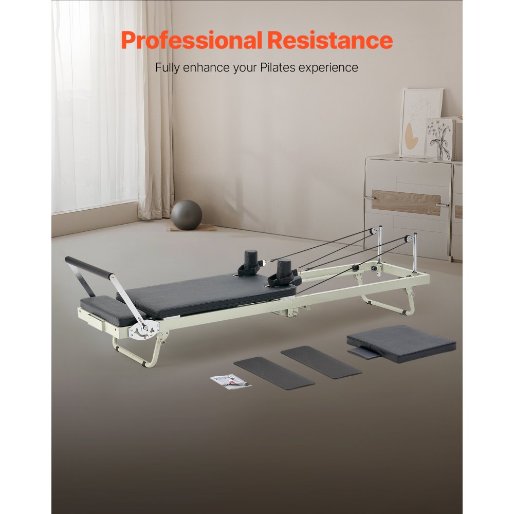 VEVOR Foldable Pilates Reformer Training Device for Home Gym Use, Pilates Bed with Dual Resistance – Spring & Cord, for Advanced and Beginner Users, up to 181.44 kg