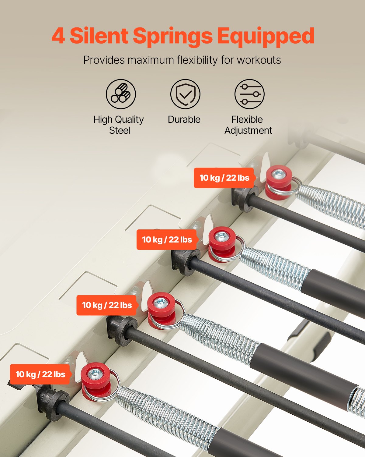 VEVOR Składany Reformer do ćwiczeń Pilates do użytku w domowej siłowni, łóżko do pilatesu z podwójnym oporem – sprężyna i linka, dla zaawansowanych i początkujących, do 181,44 kg
