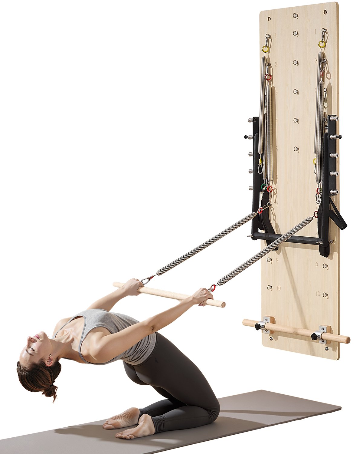 VEVOR Pilates Reformer Wall Mount Machine, Maple Wood Pilates Springboard, Resistance Spring Training Device, Yoga Fitness Trainer for Flexibility and Balance, Home Gym Workout