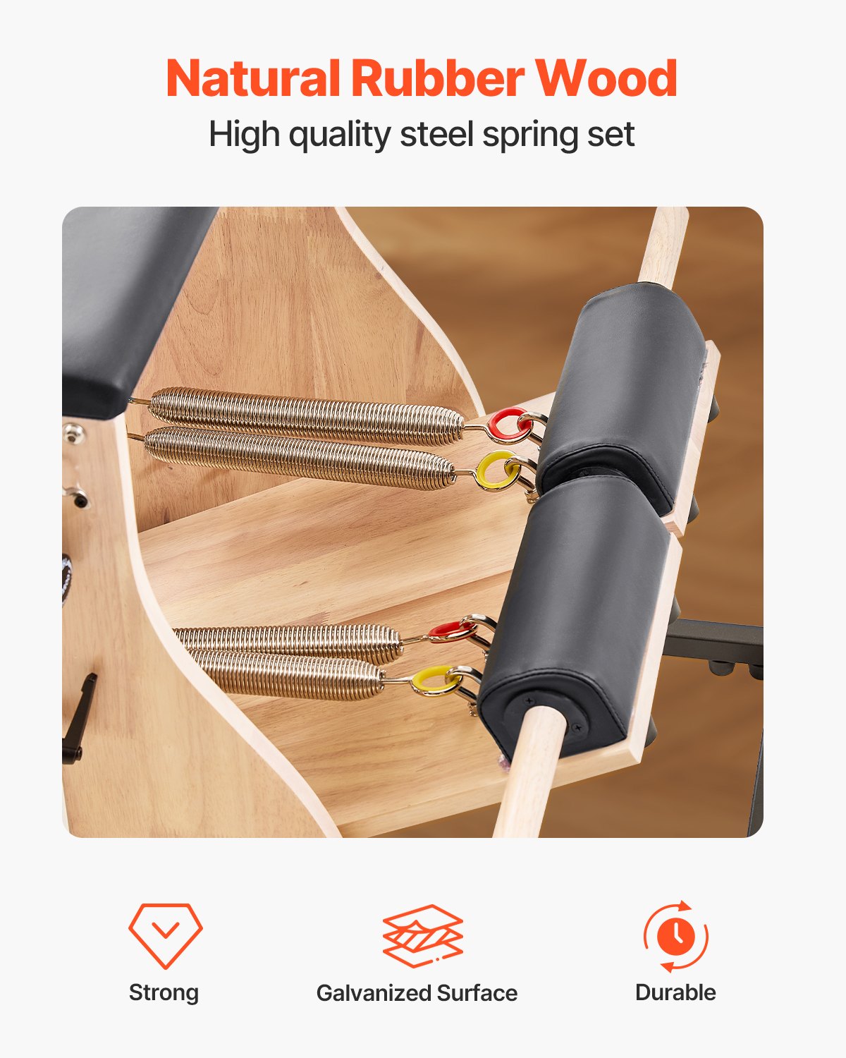 Krzesło do pilatesu VEVOR, krzesła kombinowane z dzielonymi pedałami i uchwytami, trenażer do jogi i fitnessu z ramą z drewna kauczukowego, reformer ćwiczeń, sprzęt do treningu oporowego Pilates