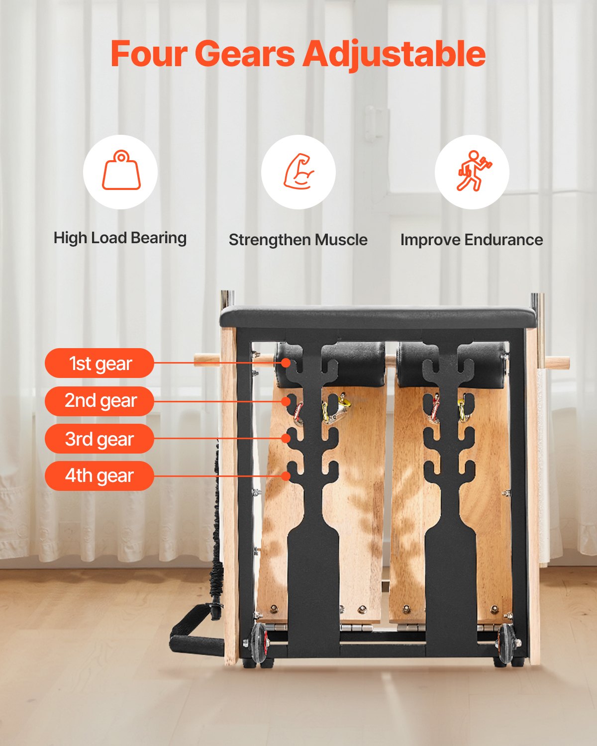 Krzesło do pilatesu VEVOR, krzesła kombinowane z dzielonymi pedałami i uchwytami, trenażer do jogi i fitnessu z ramą z drewna kauczukowego, reformer ćwiczeń, sprzęt do treningu oporowego Pilates