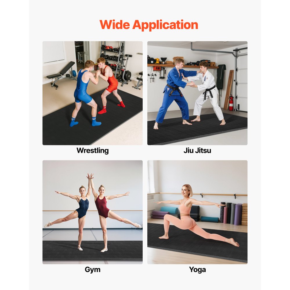 Mata do sztuk walki VEVOR 3 x 1,5 m do ćwiczeń w domu, wodoodporna, zwijana mata treningowa, mata fitness do gimnastyki, tatami, jiu-jitsu, MMA, judo, boksu, mata sportowa, mata do jogi, czarna