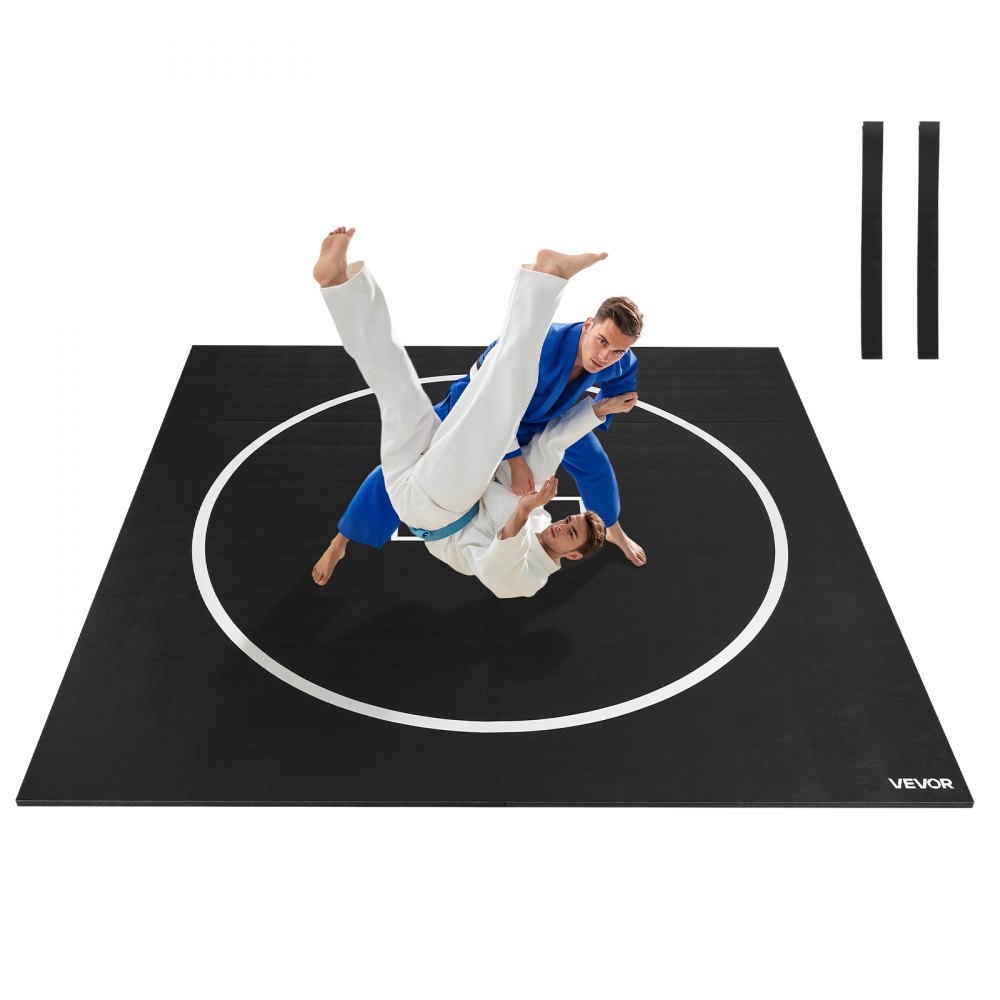 Mata do sztuk walki VEVOR 3 x 3 m do ćwiczeń w domu, wodoodporna, zwijana mata treningowa, mata fitness do gimnastyki, tatami, jiu-jitsu, MMA, judo, boksu, mata sportowa, mata do jogi, czarna