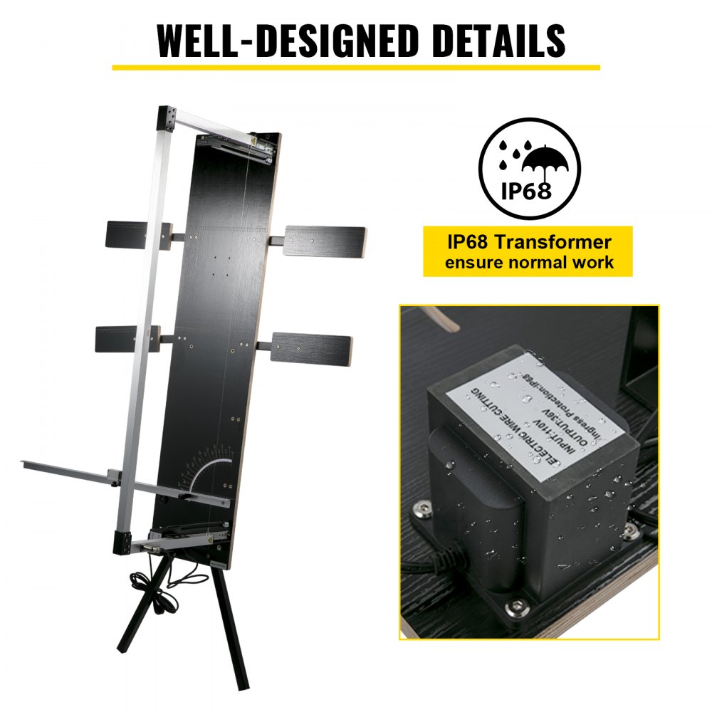 VEVOR Styrocutter o grubości cięcia 42 cm, przecinarka do pianki 200 W wykonana ze stopu aluminium, przecinarka do styropianu ze stopu niklowo-chromowego, napięcie wyjściowe 42 V, długość cięcia 134 cm, maszyna do rowkowania z adapterem IP 68