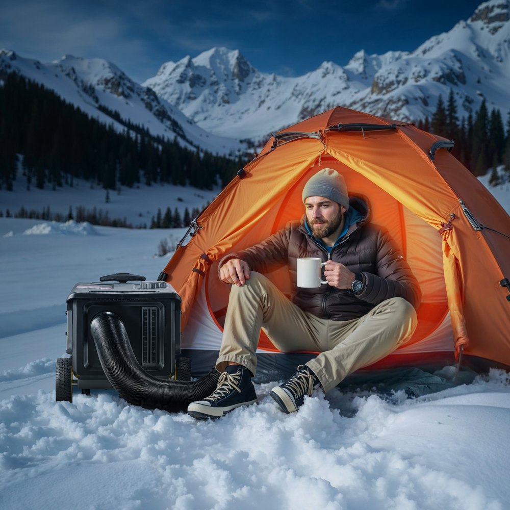 Nagrzewnica VEVOR Diesel 8 kW DC 12 V/24 V, przenośna, wielofunkcyjna nagrzewnica powietrza Diesel z aplikacją Bluetooth, pilotem i ekranem LCD, konstrukcja wózka, zbiornik paliwa 5 l do ciężarówek