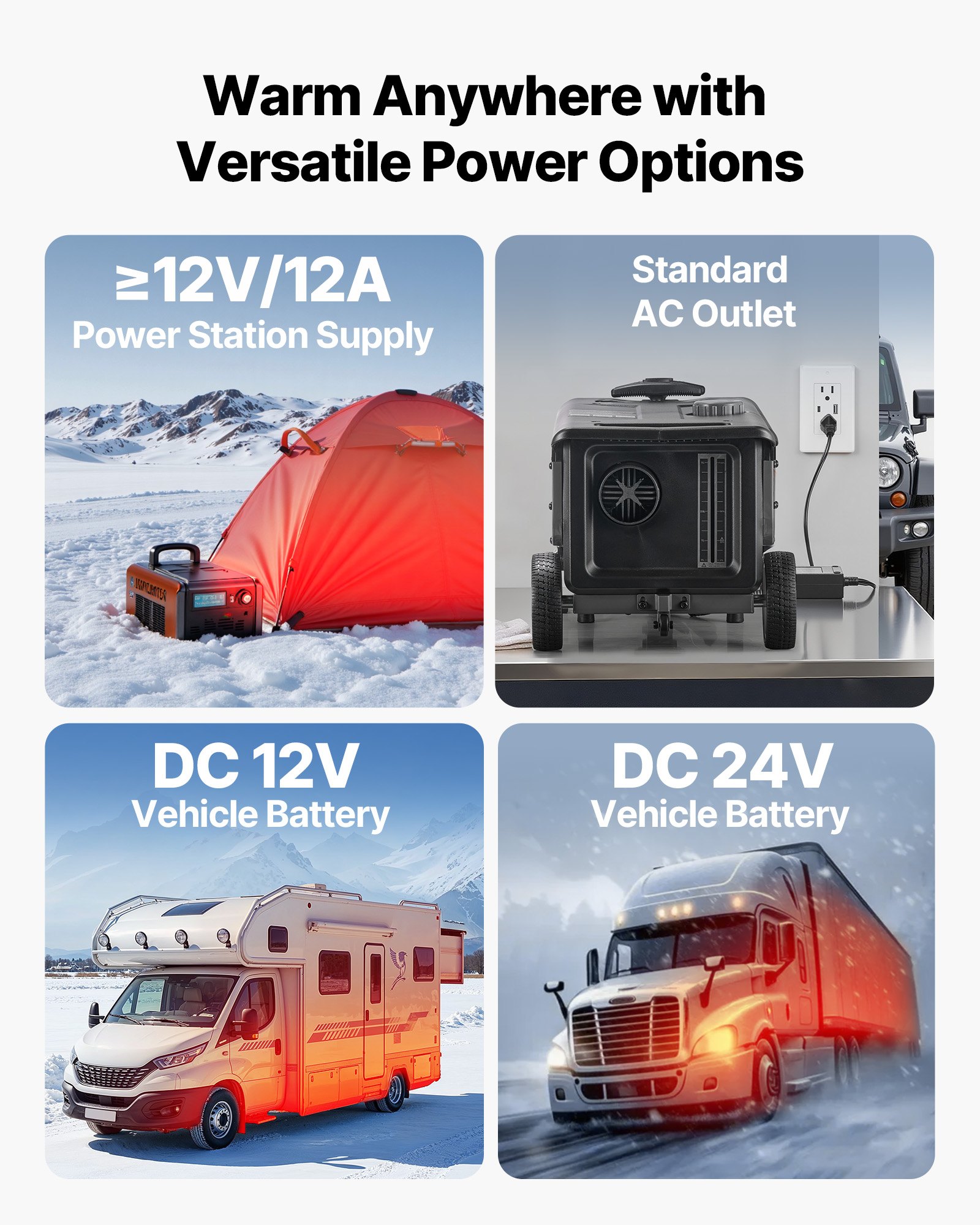 Nagrzewnica VEVOR Diesel 8 kW DC 12 V/24 V, przenośna, wielofunkcyjna nagrzewnica powietrza Diesel z aplikacją Bluetooth, pilotem i ekranem LCD, konstrukcja wózka, zbiornik paliwa 5 l do ciężarówek