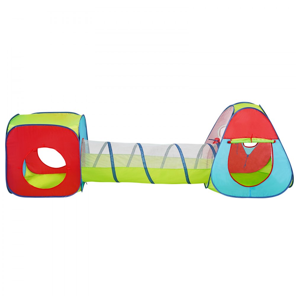 VEVOR Namiot do zabawy dla dzieci 3 w 1 z tunelem dla chłopców, dziewczynek, niemowląt i małych dzieci, rozkładany domek do zabawy wewnątrz i na zewnątrz z torbą transportową i paskami mocującymi jako prezent urodzinowy, czerwony/żółty/niebieski