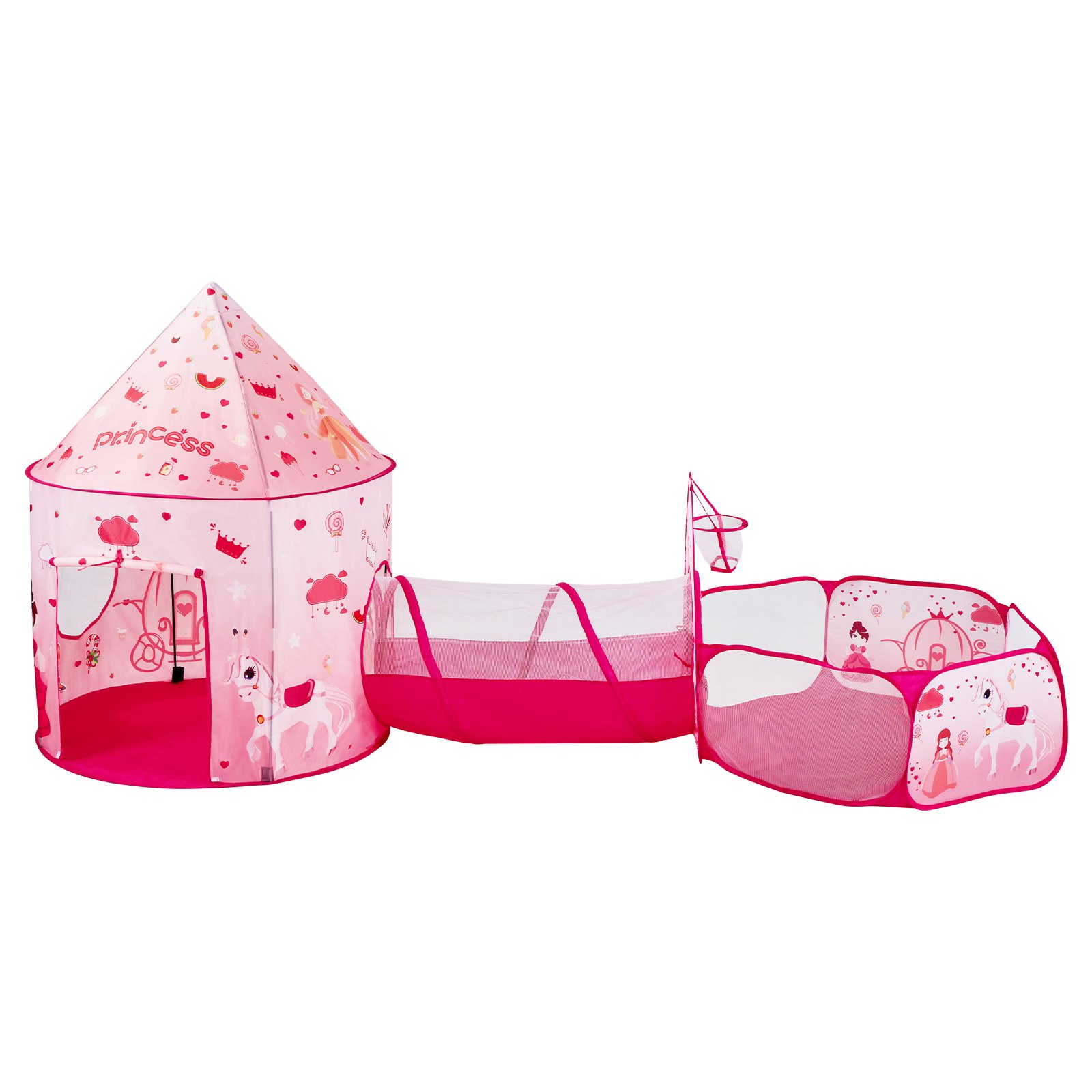 VEVOR Namiot do zabawy 3 w 1 z tunelem dla dziewczynek, książąt, chłopców, niemowląt i małych dzieci, rozkładany domek do zabawy do użytku wewnątrz i na zewnątrz z torbą transportową i paskami mocującymi jako prezent urodzinowy, kolor magenta