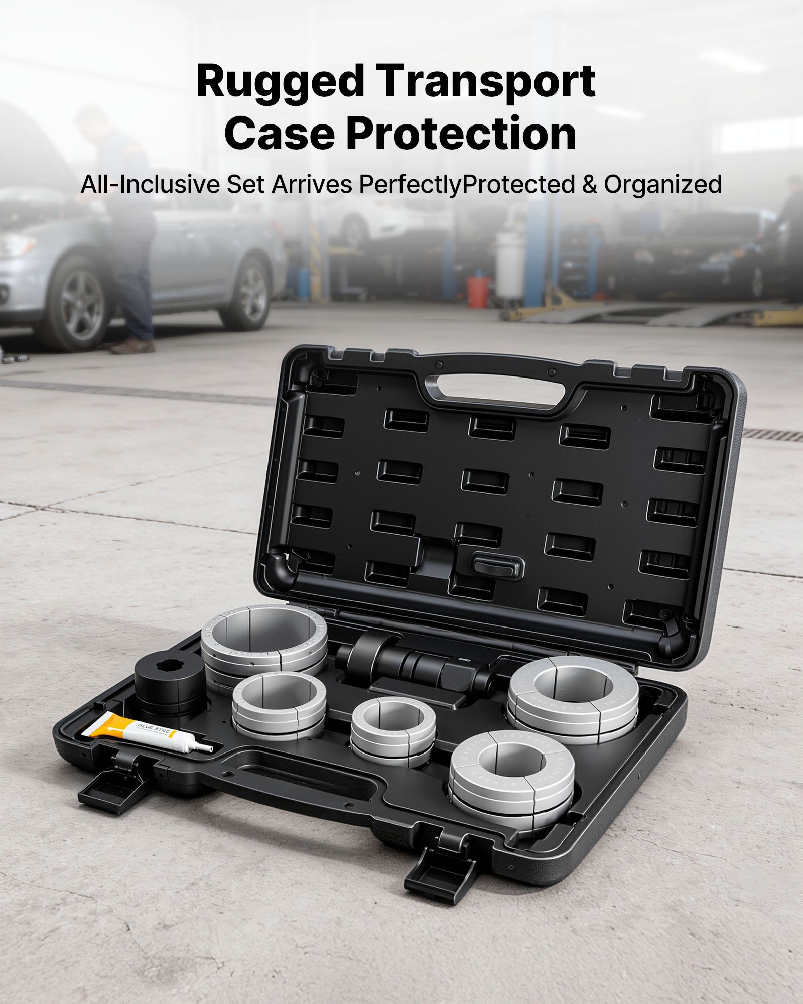 Zestaw do poszerzania rur wydechowych VEVOR, 12 elementów, narzędzie do poszerzania rur wydechowych z 7 precyzyjnymi tulejami ze stali i aluminium do rur wydechowych o średnicy 41,27–107,95 mm, rozszerzacz rur wydechowych ze skrzynką narzędziową do samochodów osobowych, ciężarowych i dostawczych