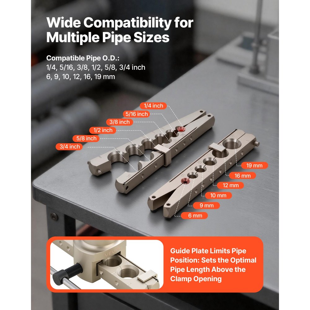VEVOR Flaring Tool HVAC, 45° Eccentric Single Flaring Tool for 1/4"-3/4" & 6-19mm Copper Aluminum Tubes - with Metric & SAE Clamps, Tube Cutter & Toolbox for Refrigeration Air Conditioner Repair