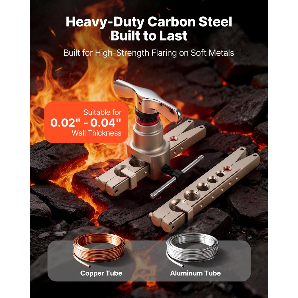 VEVOR Flaring Tool HVAC, 45° Eccentric Single Flaring Tool for 1/4"-3/4" & 6-19mm Copper Aluminum Tubes - with Metric & SAE Clamps, Tube Cutter & Toolbox for Refrigeration Air Conditioner Repair