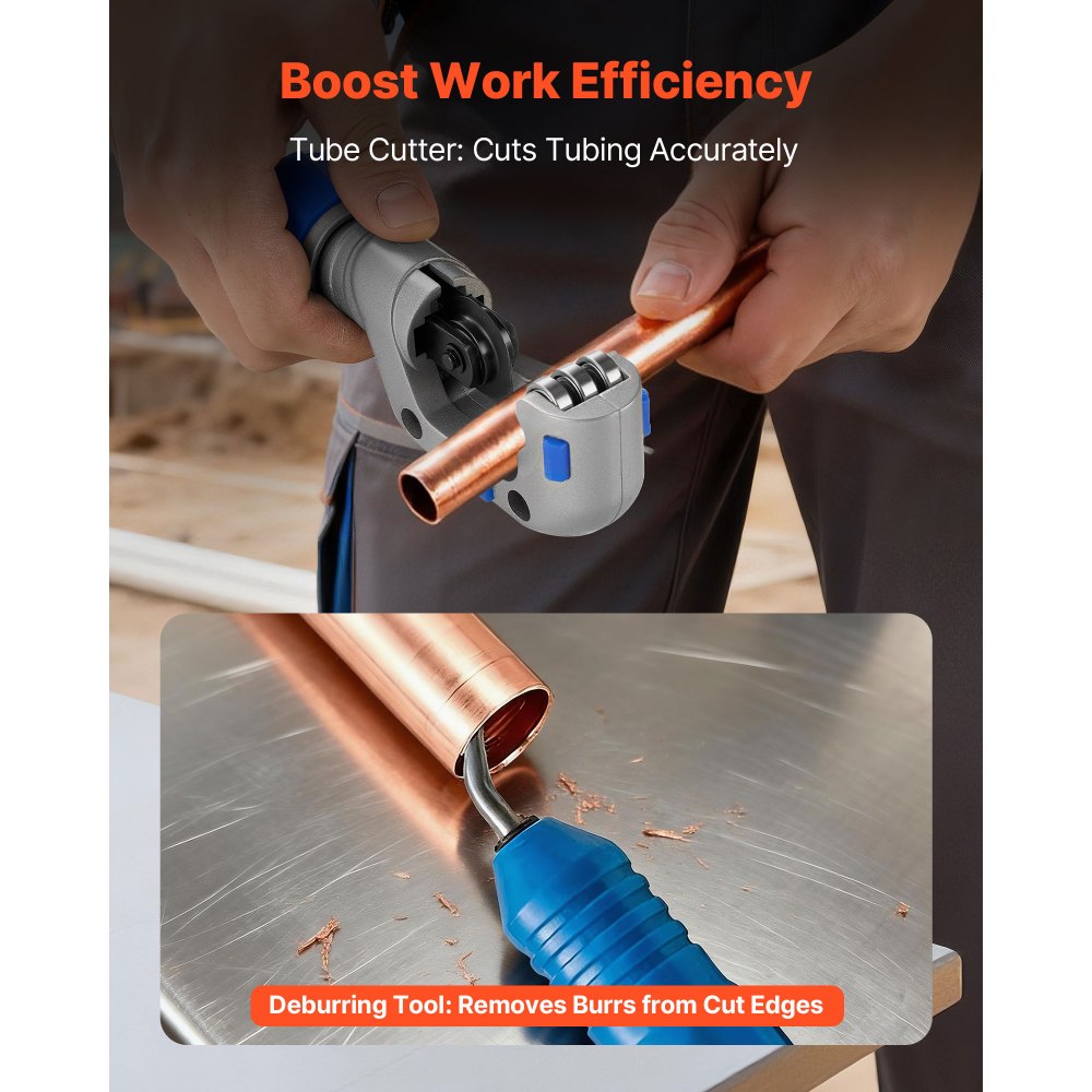 VEVOR Flaring Tool HVAC, 45° Eccentric Single Flaring Tool for 1/4"-3/4" & 6-19mm Copper Aluminum Tubes - with Metric & SAE Clamps, Tube Cutter & Toolbox for Refrigeration Air Conditioner Repair
