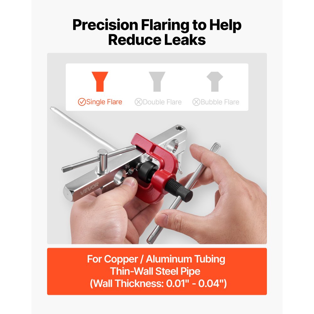 Zestaw narzędzi do rozszerzania przewodów hamulcowych VEVOR, 5 elementów, narzędzie do rozszerzania pod kątem 45° z przewodem hamulcowym o długości 7,6 m i długości 4,76 mm do pojedynczego rozszerzania, roztłaczarka do rur z 20 przyłączami, 2 złącza i giętarka do rur, zestaw naprawczy do samochodów