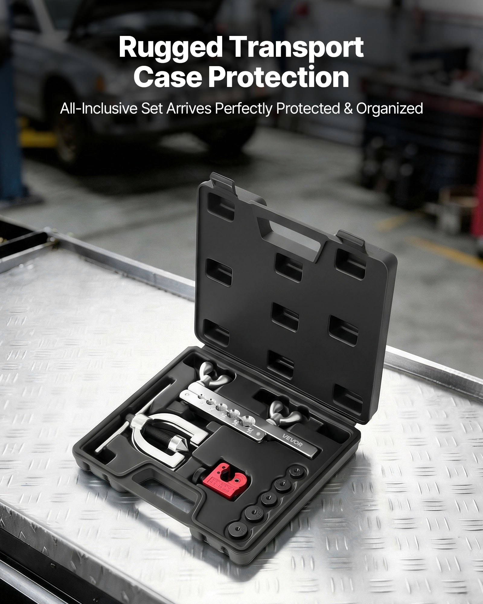Zestaw narzędzi do rozszerzania przewodów hamulcowych VEVOR, 9 elementów, narzędzie do rozszerzania pod kątem 45° z przewodem hamulcowym o długości 7,6 m i średnicy 4,76 mm do rozszerzania pojedynczego i podwójnego, roztłaczarka do rur z 16 przyłączami i 4 złączkami, zestaw naprawczy do samochodów osobowych i ciężarowych