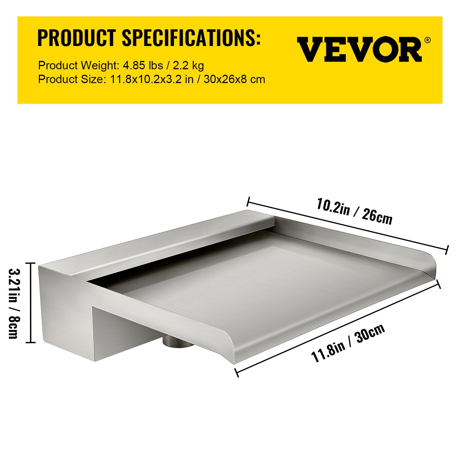 VEVOR Fontanna Z Wodospadem Ze Stali Nierdzewnej 30 X 33 X 8 cm, Prostokątna Fontanna Ogrodowa Z Wodospadem Zawiera Złącze, Wąż, Zacisk I Taśmę PTFE, Ostrze Wodospadu