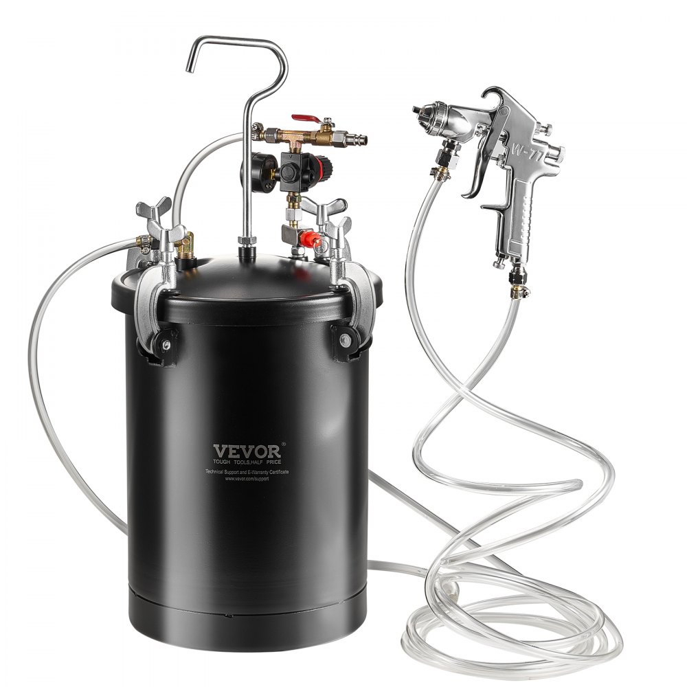 Zbiornik ciśnieniowy VEVOR do farby w sprayu, zbiornik ciśnieniowy 15 l, regulowane ciśnienie 60 psi, stalowy zbiornik ciśnieniowy na farbę z pistoletem natryskowym, wężami, manometrem, do dekoracji wnętrz, malowania przemysłowego