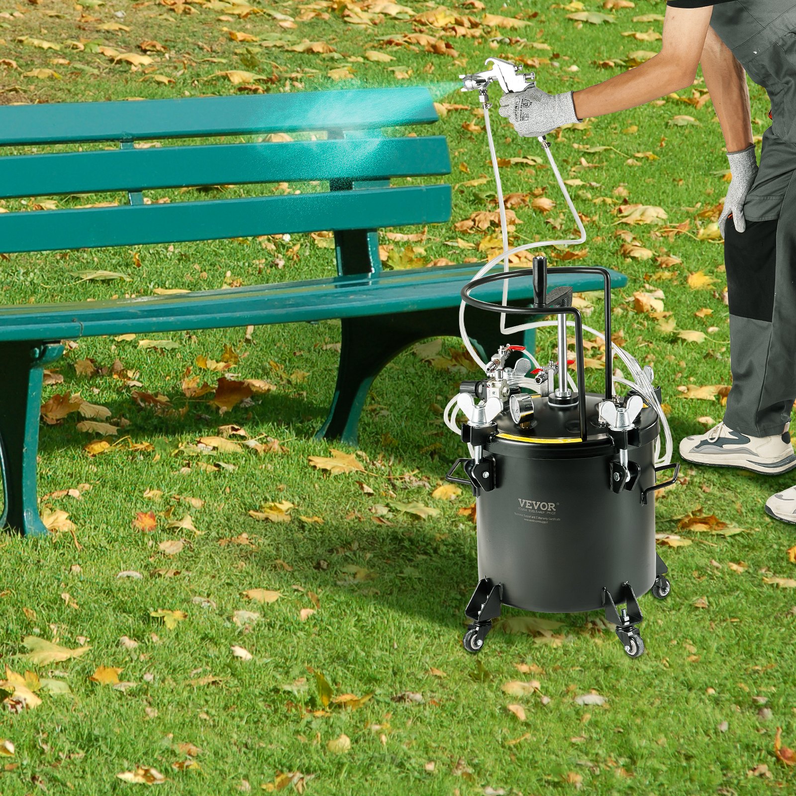 Zbiornik ciśnieniowy VEVOR do farby w sprayu, zbiornik ciśnieniowy 20 l, ciśnienie 70 psi z regulacją, pojemnik na farbę w zbiorniku ciśnieniowym z kółkami i uszczelniaczem do naprawy przecieków, do dekoracji wnętrz i malowania przemysłowego