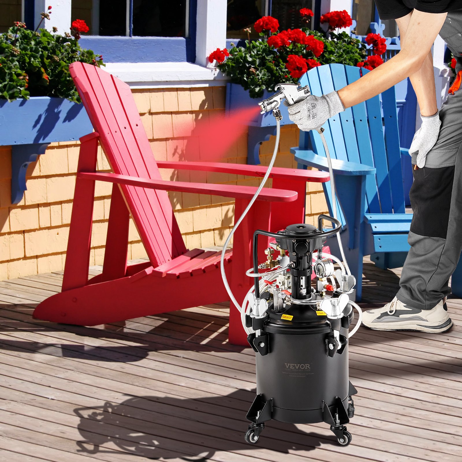 Zbiornik ciśnieniowy VEVOR do farby w sprayu, 10-litrowy w pełni automatyczny zbiornik ciśnieniowy z funkcją mieszania, ciśnienie regulowane 70 psi, zbiornik ciśnieniowy, pojemnik na farbę z pistoletem natryskowym i wężami, do malowania itp.