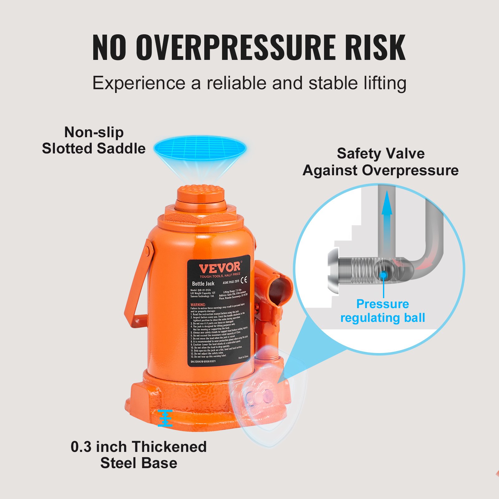 VEVOR 12 t Podnośnik hydrauliczny do samochodów SUV 190-355 mm Kompaktowy podnośnik Przenośny siłownik hydrauliczny Podnośnik hydrauliczny pomarańczowy Podnośnik butelkowy