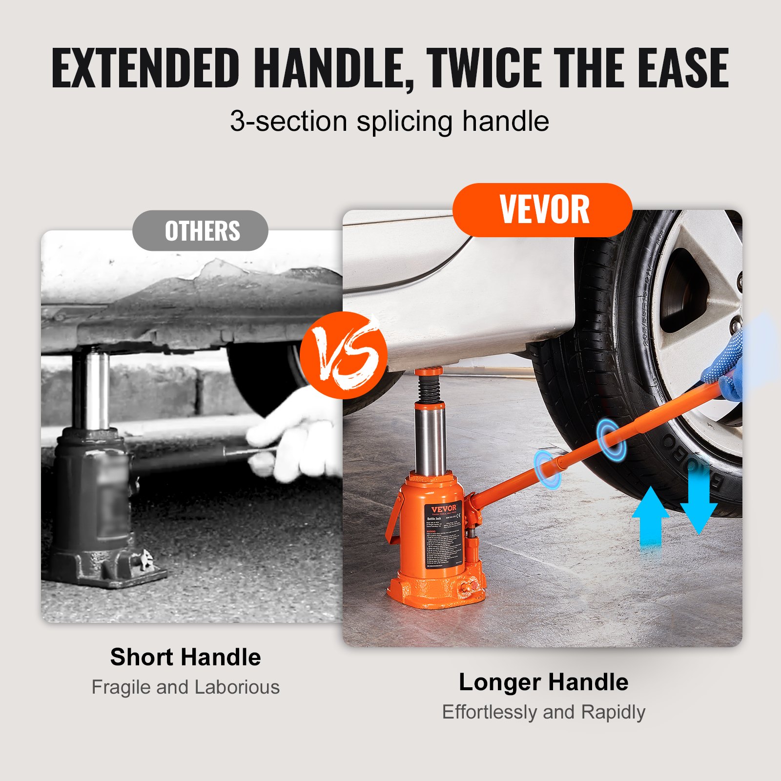 VEVOR 12t Bottle Jack, Hydraulic Jack for Cars and SUVs, 190-355mm, Compact Jack, Support Jack, Portable Hydraulic Cylinder, Orange Hydraulic Jack