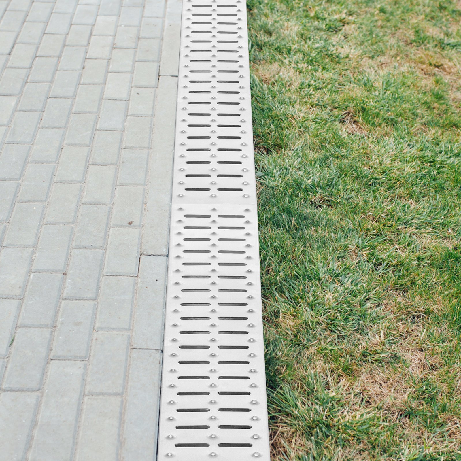 VEVOR drainage channel set, 3-pack, terrace channel, stainless steel trench drainage system 15 x 13 x 100 cm, with 3 end caps, plug-in connection, for garden drainage, driveway, pool, walkway