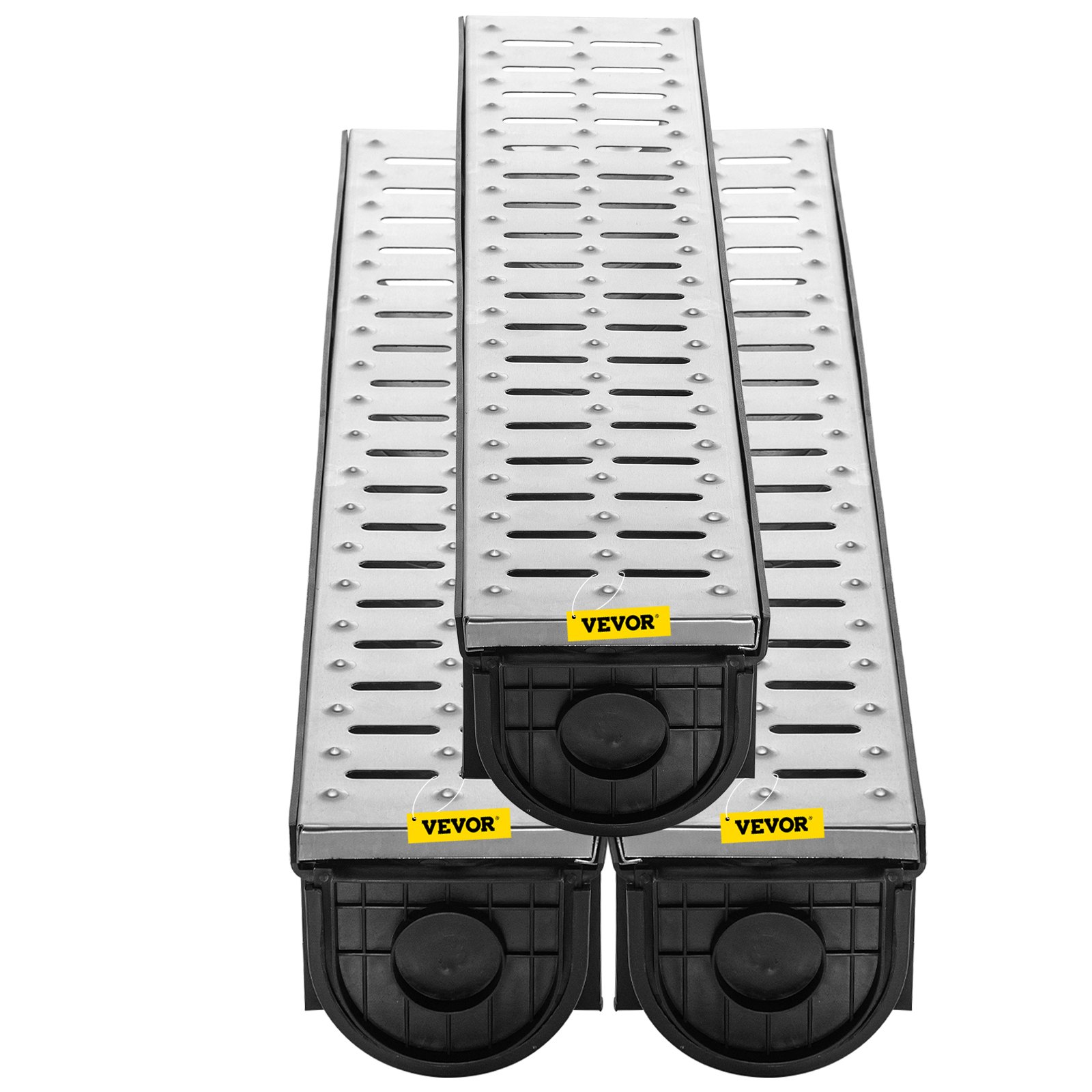 VEVOR drainage channel set, 3-pack, terrace channel, stainless steel trench drainage system 15 x 13 x 100 cm, with 3 end caps, plug-in connection, for garden drainage, driveway, pool, walkway