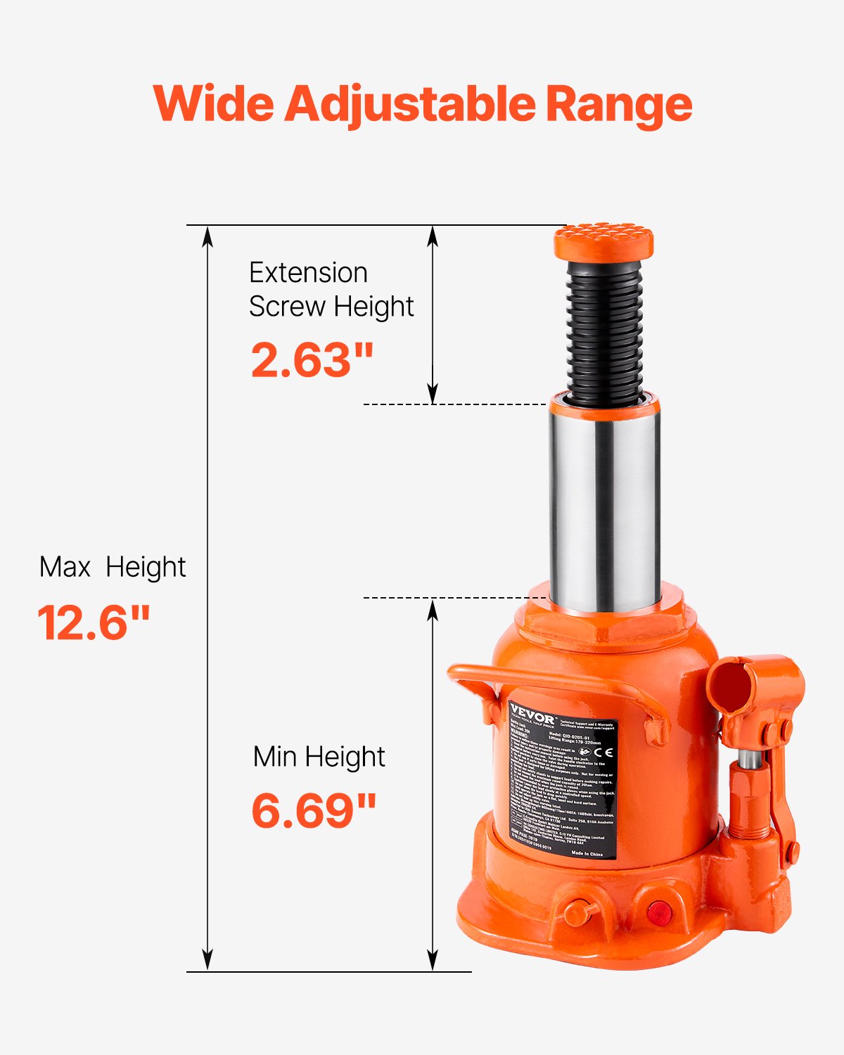 VEVOR Hydraulic Trolley Jack 20 t Bottle Jack with 17-32 cm Lifting Range and 3-Piece Long Handle, for Car Pickup Truck Motorhome Auto Repair Industrial Technology
