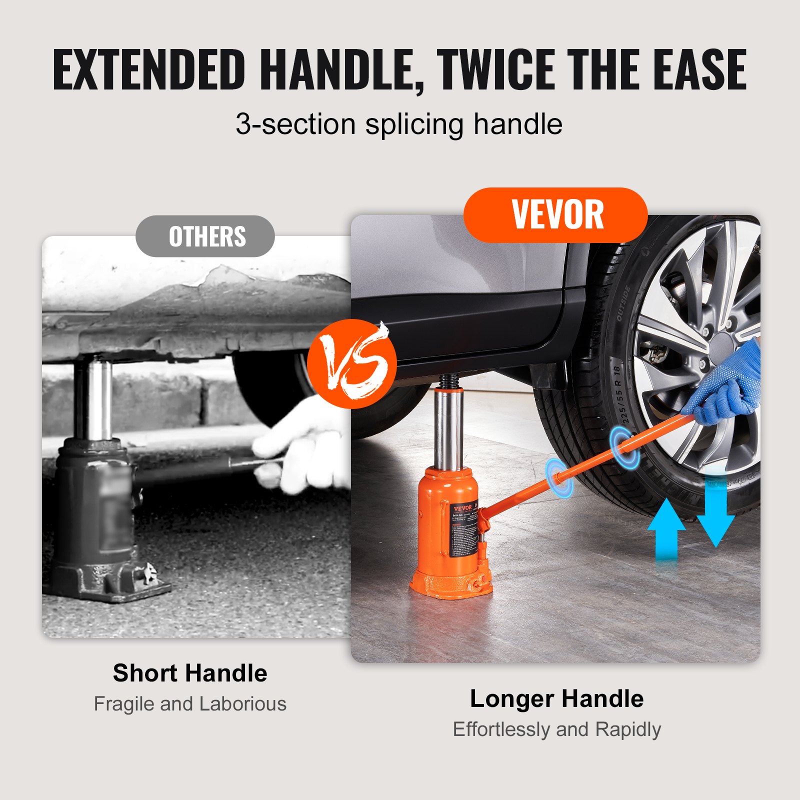 Podnośnik hydrauliczny VEVOR 20 t do samochodów SUV, 240-450 mm, kompaktowy podnośnik samochodowy, przenośny siłownik hydrauliczny, podnośnik hydrauliczny, pomarańczowy podnośnik butelkowy