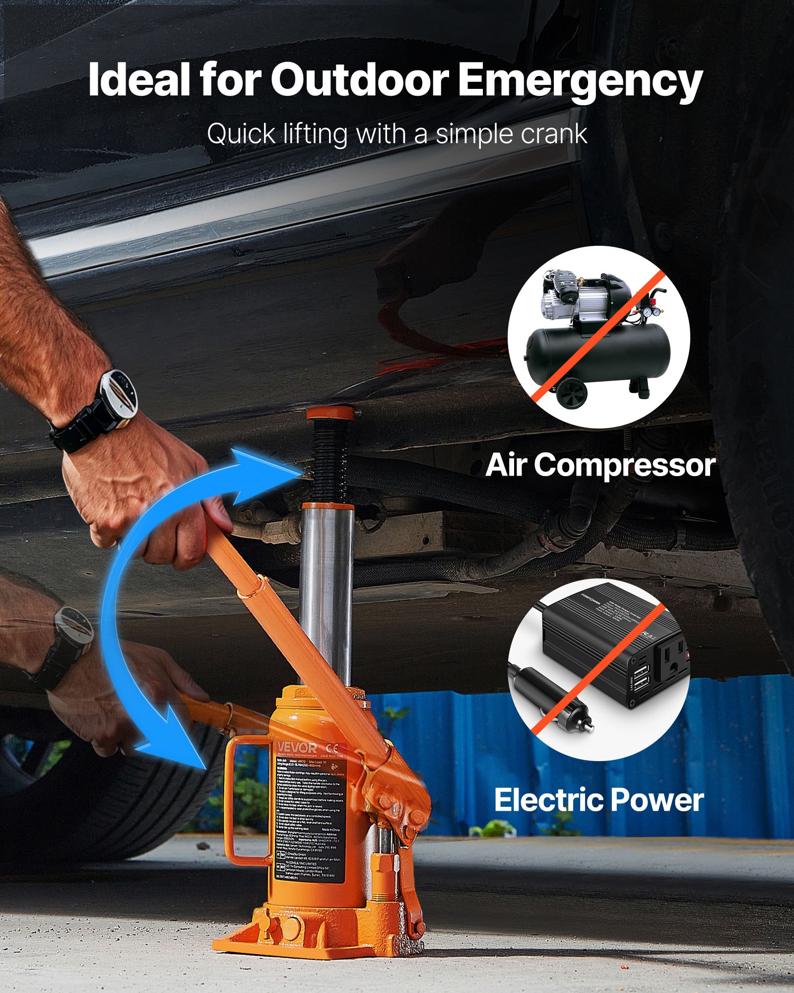 Podnośnik hydrauliczny VEVOR 12 t, zakres podnoszenia 205-400 mm, wytrzymały podnośnik butelkowy do samochodów osobowych, SUV-ów, pickupów, warsztatów samochodowych, podnośników domowych, sprzętu rolniczego, pomarańczowy