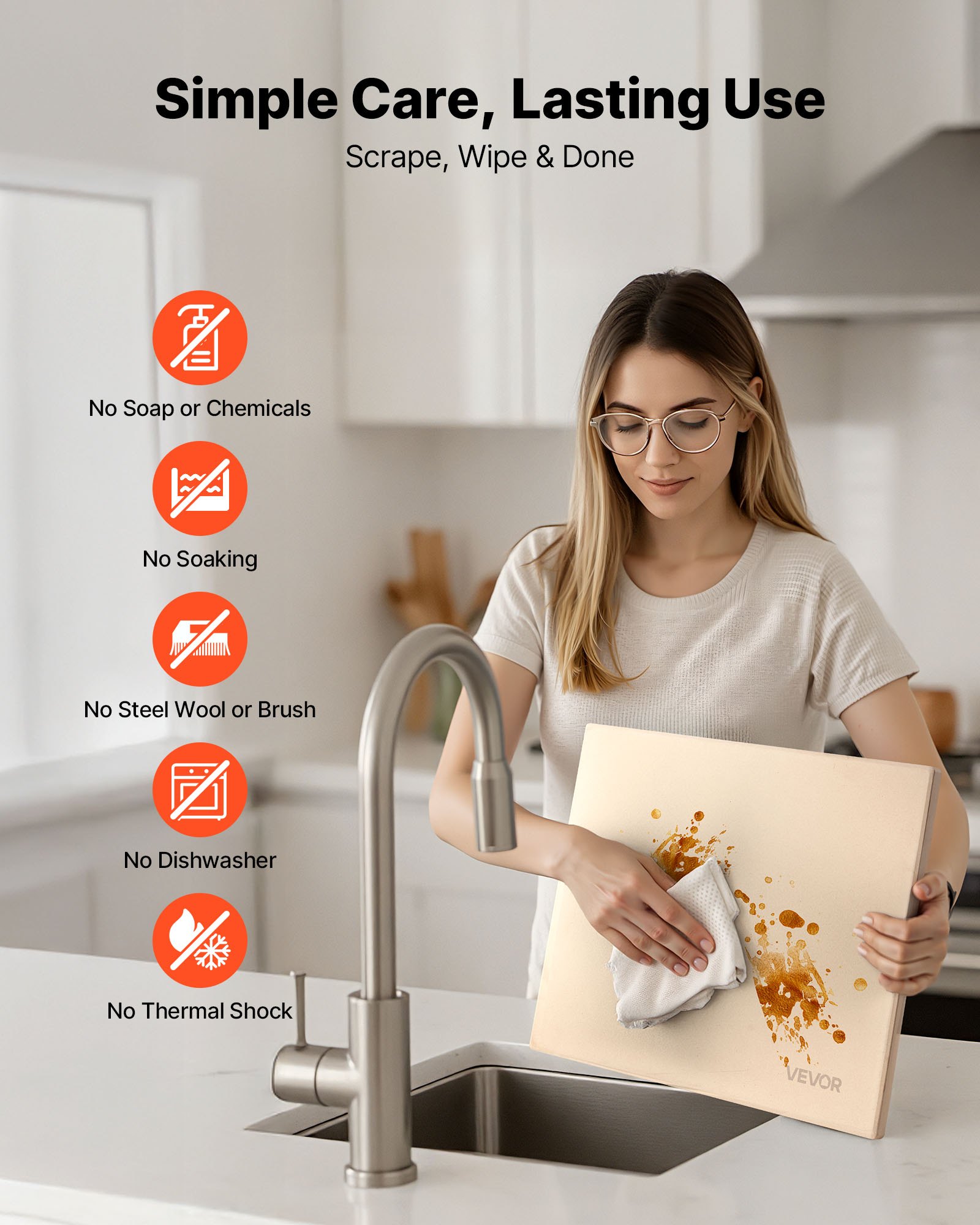 VEVOR Pizza Stone, 38 x 30 cm Rectangular Cordierite Pizza Stone, Extra Large Baking-Stone with Scraper, 15 mm Thick Heat-Resistant Cordierite, for Kitchen Oven, Baking Bread & Pizzas, BBQ Grilling