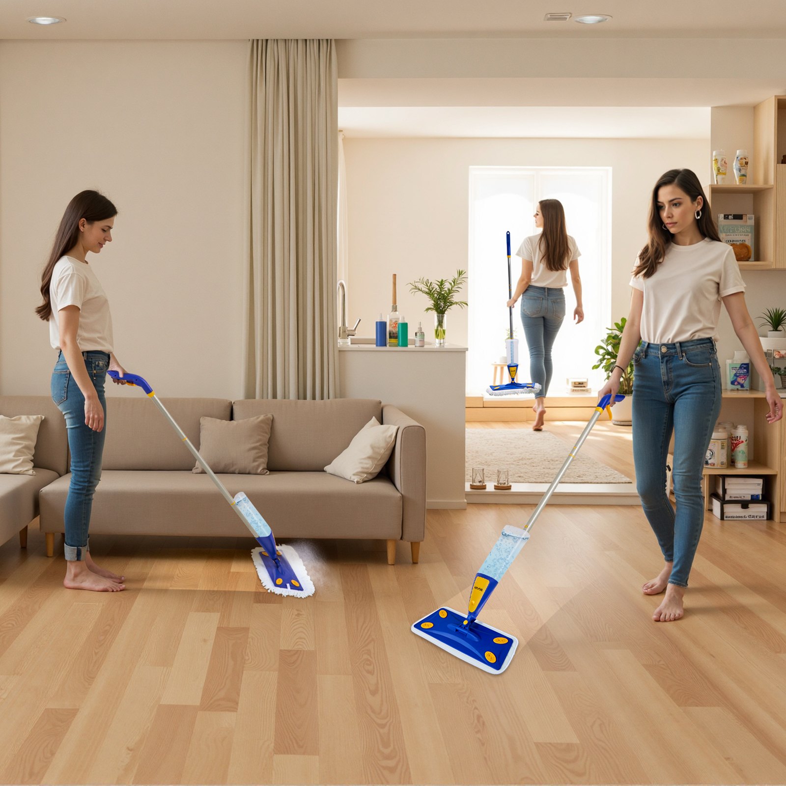 Mop ze spryskiwaczem VEVOR z 3 wielokrotnego użytku, zmywalnymi wkładami, mop ze spryskiwaczem z napełnianym zbiornikiem na wodę o pojemności 800 ml i funkcją spryskiwania do czyszczenia podłóg z płytek, podłóg winylowych i podłóg drewnianych