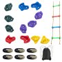 Zestaw wspinaczkowy VEVOR Ninja Tree Climbing Set, 12 uchwytów do wspinaczki po drzewach i 6 pasów zapadkowych dla dzieci i dorosłych, różne kolory i kształty, do treningu przeszkód Ninja Warrior Outdoor