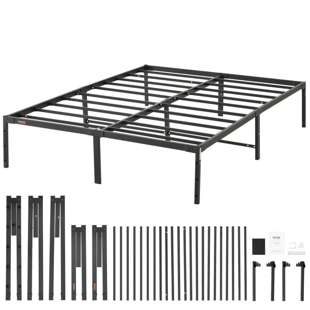 Łóżko z platformą VEVOR rama z listew stalowych rama łóżka metalowego 680 kg nośność rama łóżka 1960 x 1423 x 360 mm wymiary wbudowanego materaca 1905 x 1370 mm przestrzeń do przechowywania rama łóżka czarna 33 cm