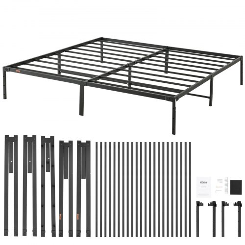 Łóżko z platformą VEVOR rama z listew stalowych rama łóżka metalowego 680 kg nośność rama łóżka 2080 x 1980 x 360 mm wymiary wbudowanego materaca 2030 x 1930 mm przestrzeń do przechowywania rama łóżka czarna 33 cm