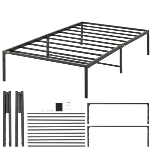 Łóżko z platformą VEVOR rama z listew stalowych rama łóżka metalowego 272 kg nośność rama łóżka 1955 x 1040 x 360 mm wymiary wbudowanego materaca 1905 x 990 cm przestrzeń do przechowywania rama łóżka czarna 33 cm