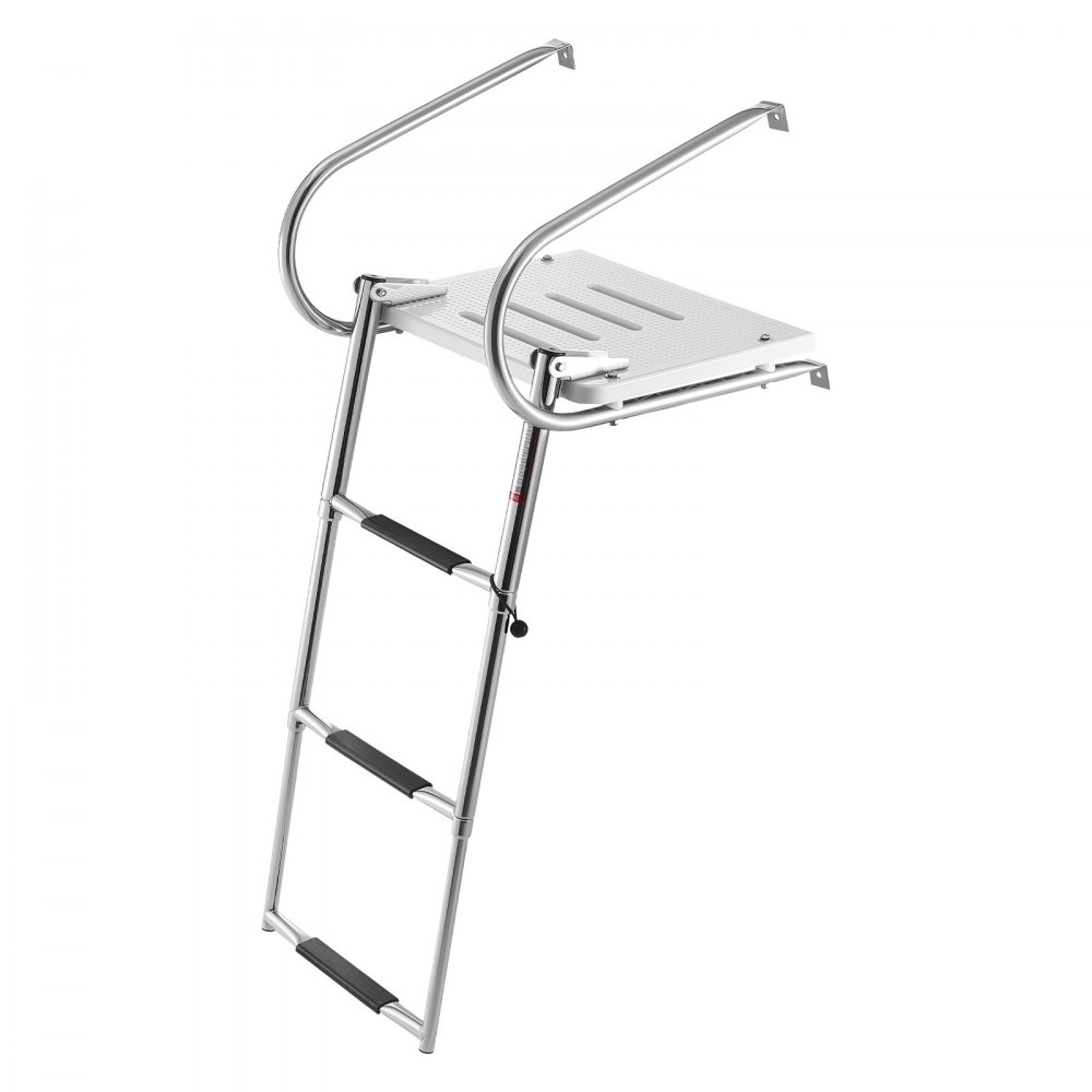 VEVOR Rozkładana drabina do łodzi, drabinka do pływania z 3 stopniami, pedałem antypoślizgowym, poręczą i platformą, udźwig 181 kg, dostęp rufowy, teleskopowa drabina ze stali nierdzewnej do łodzi, doków i basenów