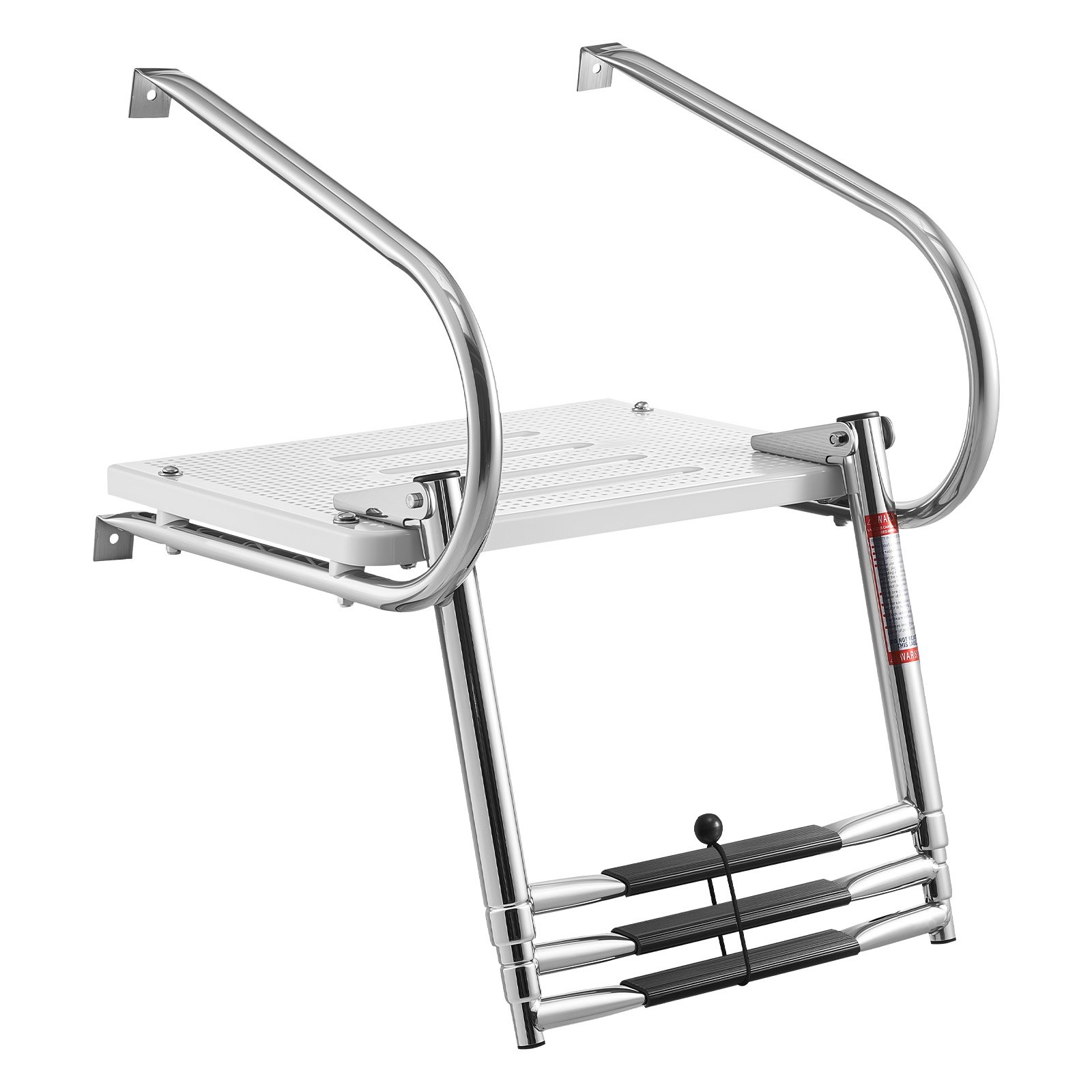 VEVOR Rozkładana drabina do łodzi, drabinka do pływania z 3 stopniami, pedałem antypoślizgowym, poręczą i platformą, udźwig 181 kg, dostęp rufowy, teleskopowa drabina ze stali nierdzewnej do łodzi, doków i basenów