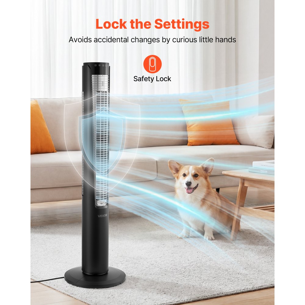Wentylator kolumnowy VEVOR 60 W, 107 cm, 3 prędkości, 4 tryby, 12-godzinny timer, wentylator oscylacyjny 70° z pilotem, cichy wentylator stojący do sypialni i biura, czarny