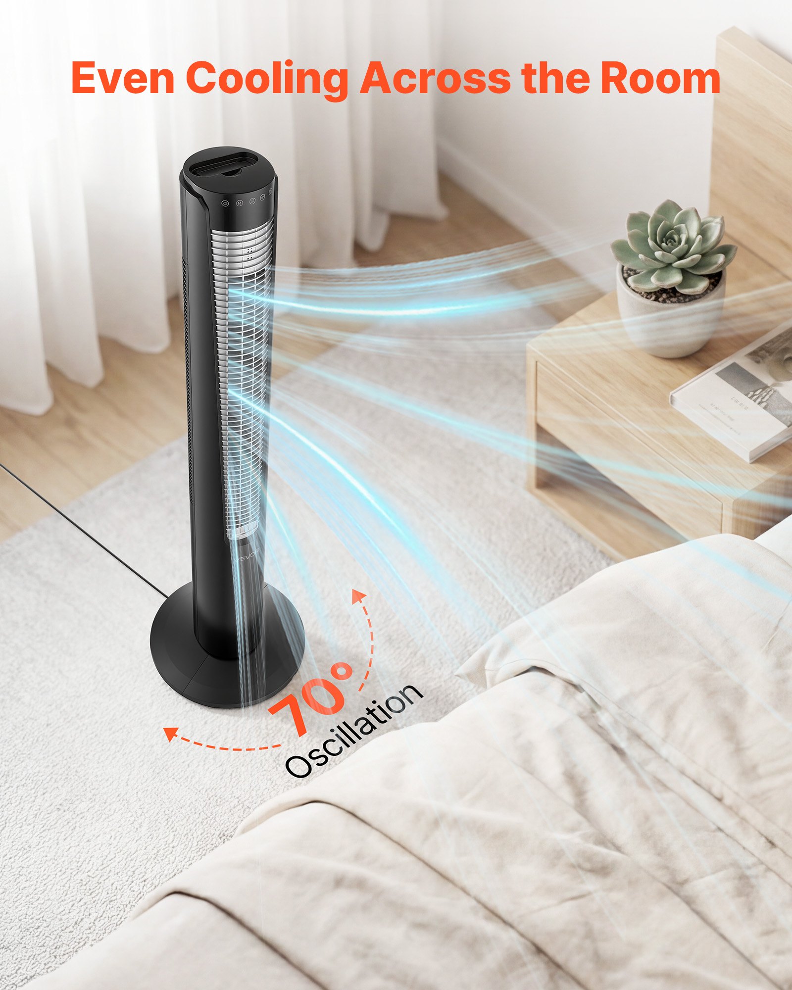 Wentylator kolumnowy VEVOR 60 W, 107 cm, 3 prędkości, 4 tryby, 12-godzinny timer, wentylator oscylacyjny 70° z pilotem, cichy wentylator stojący do sypialni i biura, czarny