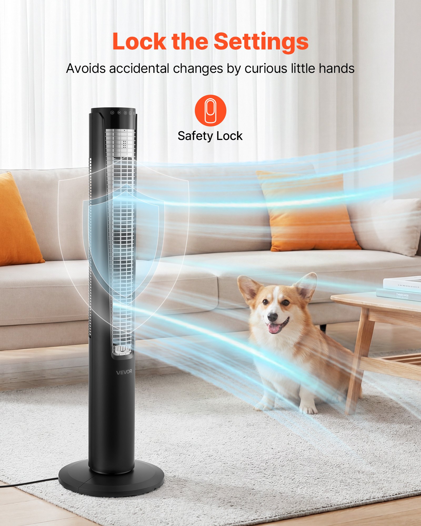 Wentylator kolumnowy VEVOR 60 W, 107 cm, 3 prędkości, 4 tryby, 12-godzinny timer, wentylator oscylacyjny 70° z pilotem, cichy wentylator stojący do sypialni i biura, czarny