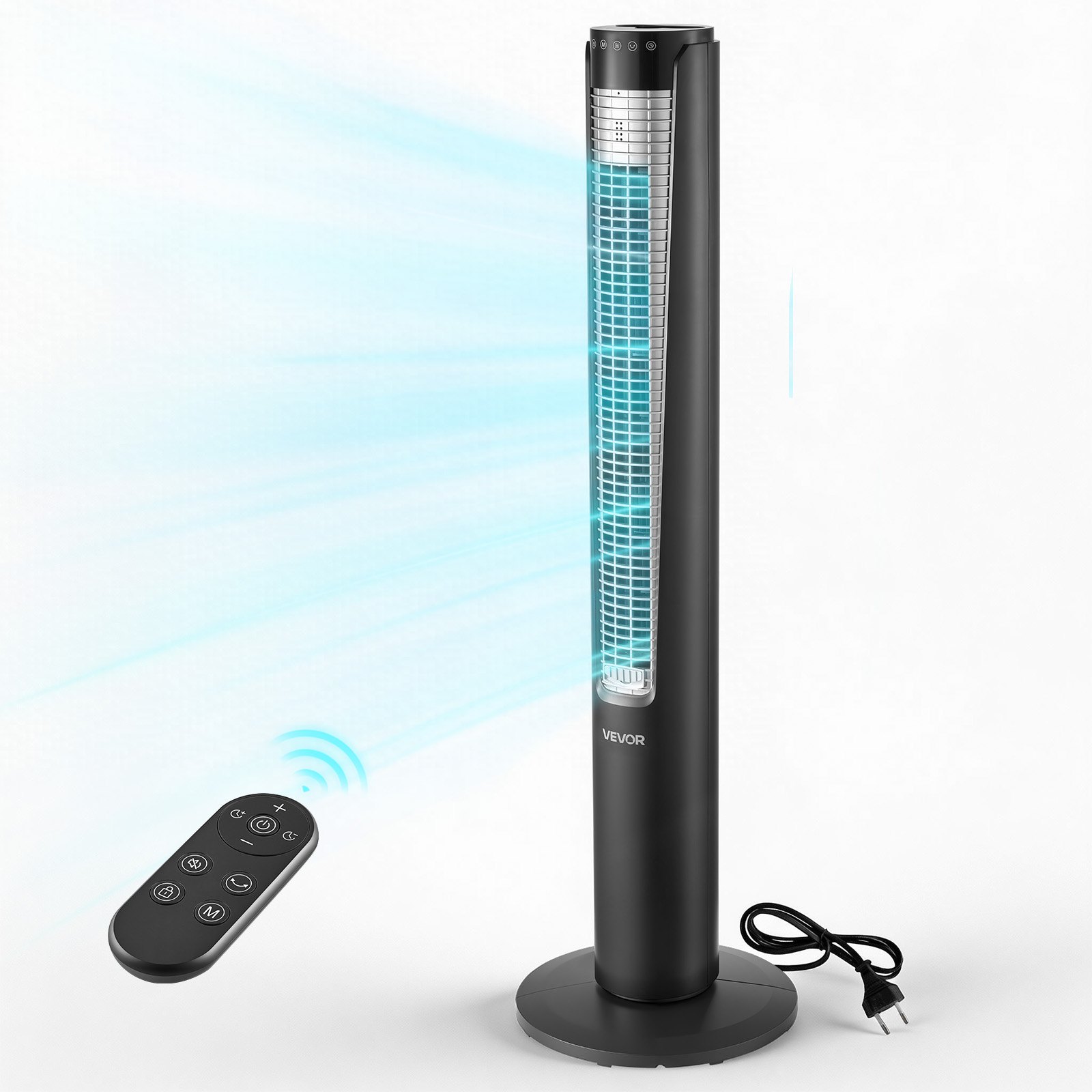 Wentylator kolumnowy VEVOR 60 W, 107 cm, 3 prędkości, 4 tryby, 12-godzinny timer, wentylator oscylacyjny 70° z pilotem, cichy wentylator stojący do sypialni i biura, czarny