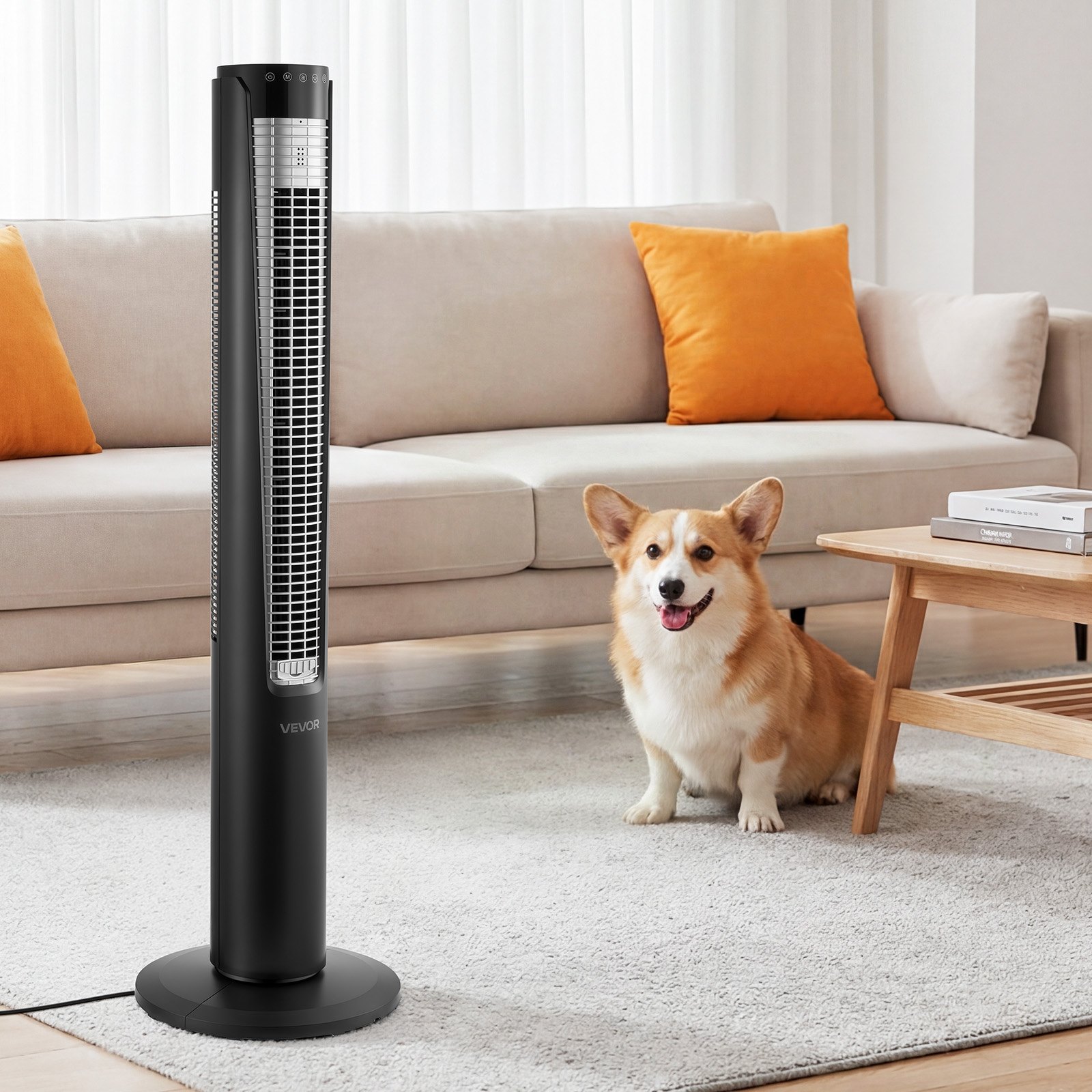 Wentylator kolumnowy VEVOR 60 W, 107 cm, 3 prędkości, 4 tryby, 12-godzinny timer, wentylator oscylacyjny 70° z pilotem, cichy wentylator stojący do sypialni i biura, czarny