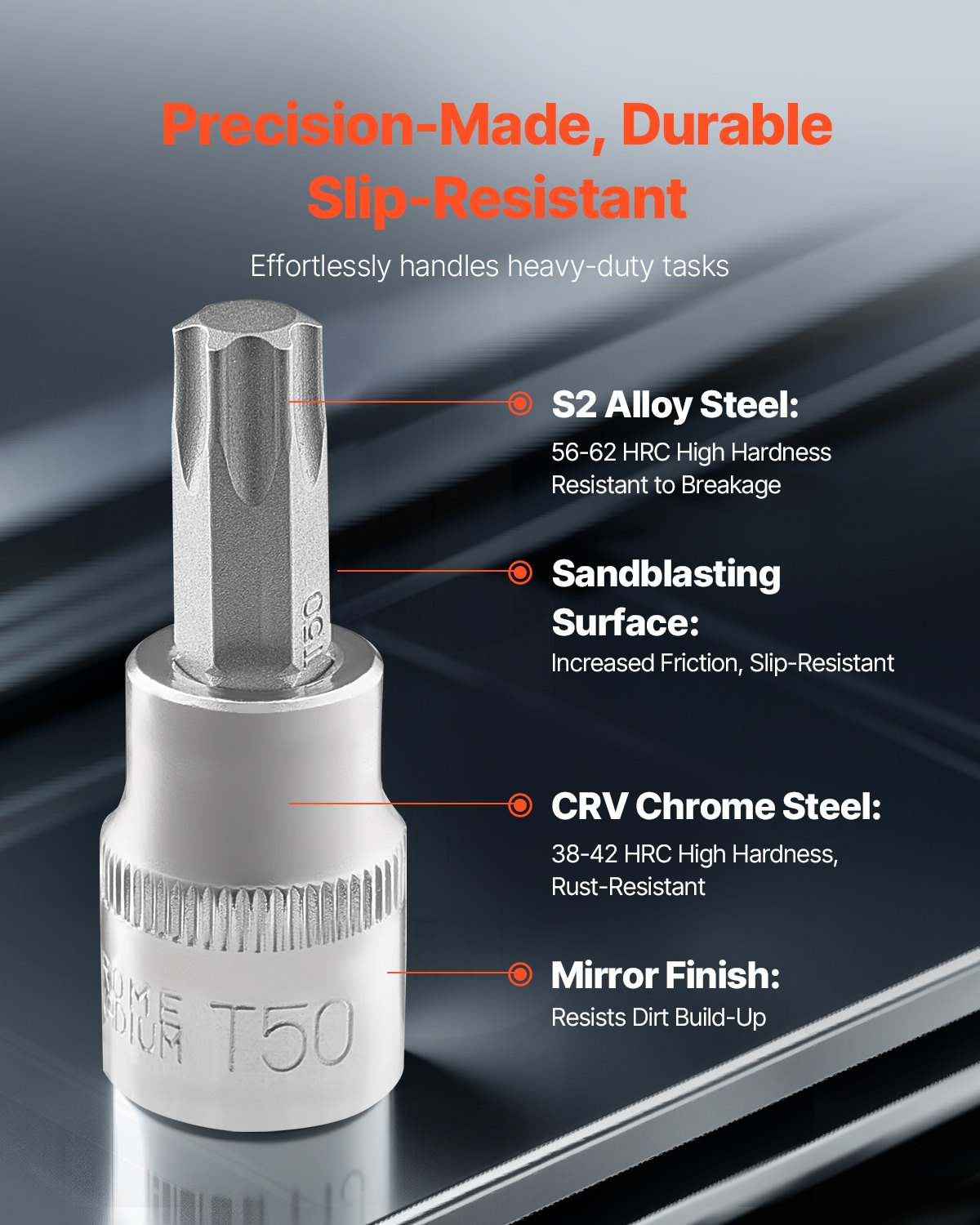 Zestaw nasadek wiertarskich Torx VEVOR, 60 elementów, zestaw nasadek zewnętrznych Torx T6-T70, TT6-TT70, TP8-TP60, E4-E24, stal stopowa S2 i stal chromowo-wanadowa, z napędami 1/4 cala, 3/8 cala i 1/2 cala oraz etui do przechowywania