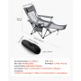 VEVOR Reclining Camping Chair, 4 Adjustable Positions, Portable Folding Lounger for Adults, Mesh Beach Chair with Headrest & Foot Rest, Supports 220 lbs, Heavy Duty Camp Chairs for Patio, Gray
